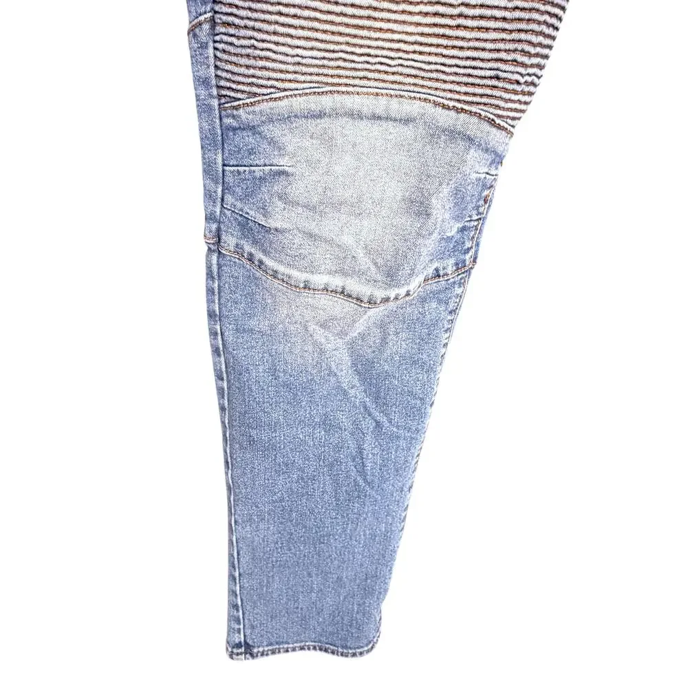 True Religion Rocco Moto Jeans Mens 38x33 Blue Denim Cotton Relaxed Skinny Fit